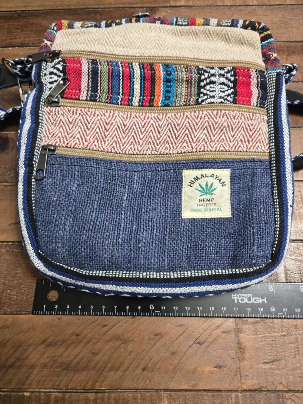 Himalayan Hemp Multi Pocket Passport Bag Boho Stripe Travel Crossbody Purse - Picture 7 of 9